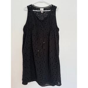 Knox Rose Eyelet Black Sun Dress Large Lined‎ Feminine Modest Flowy Resort Wear